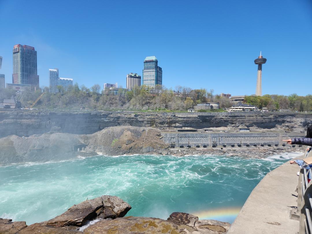 View from Goat Island, Journey Behind the Falls, Niagara Falls Power Station and Niagara Falls, Canada on the other side.