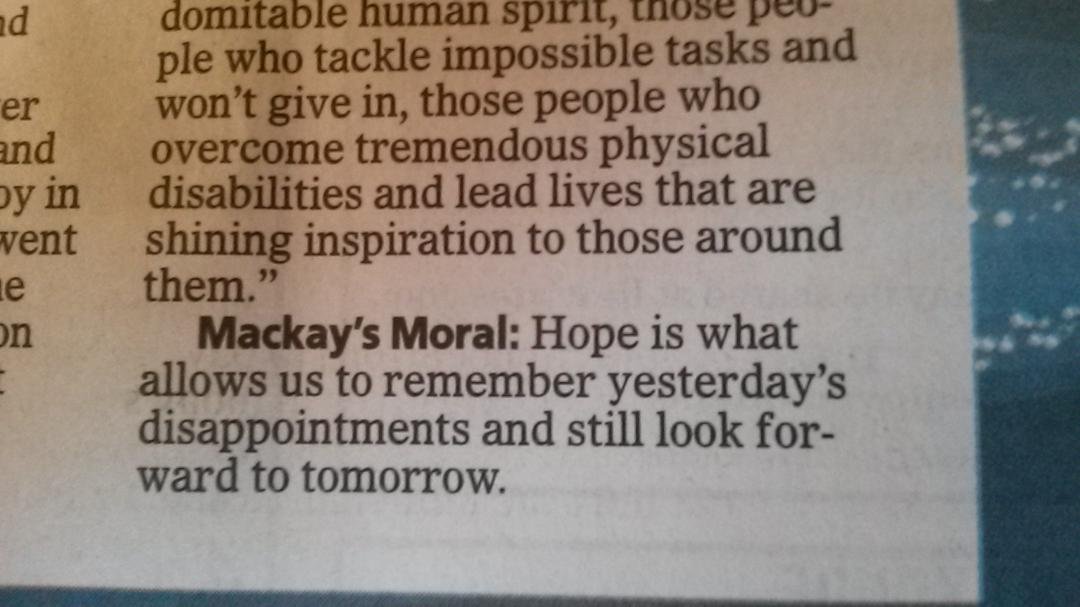 This was in today's DM Register. Barbara Mitchell this goes with the sermon we heard at your church last weekend. Very fitting statement. Love you, Mom!