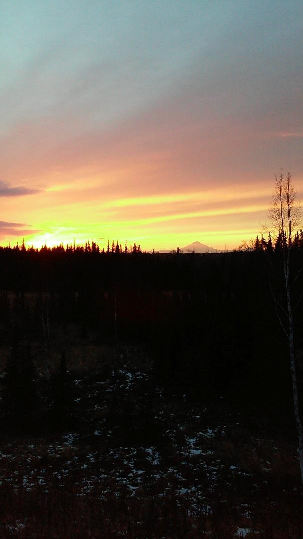 Sunset from the property in Alaska, blood pressure definitely better here.