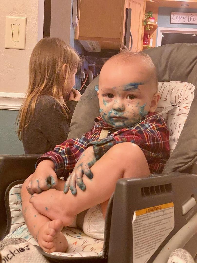 Yesterday my grandson turned one.  He says he needs more cake.