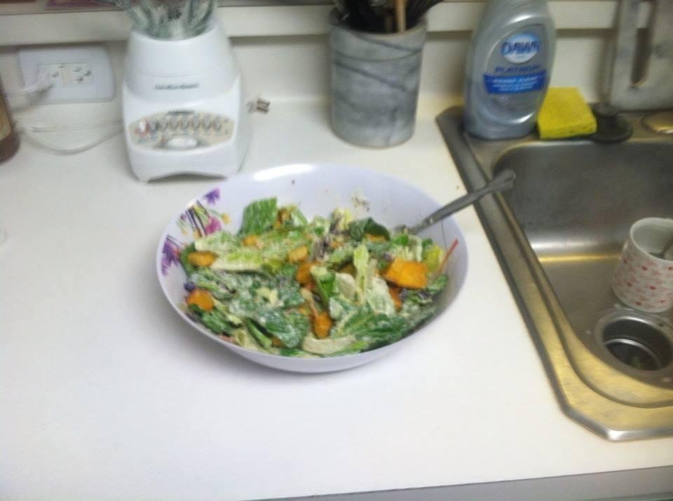 Having a small salad. Not