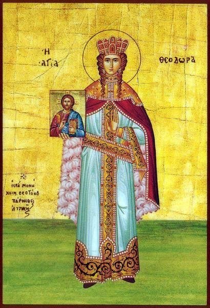 St Theodora the Empress (867)
    Theodora was the wife of Emperor Theophilus the Iconoclast, but secretly revered the icons, and protected others who did, until the emperor's death. Upon his death, she quickly restored ven