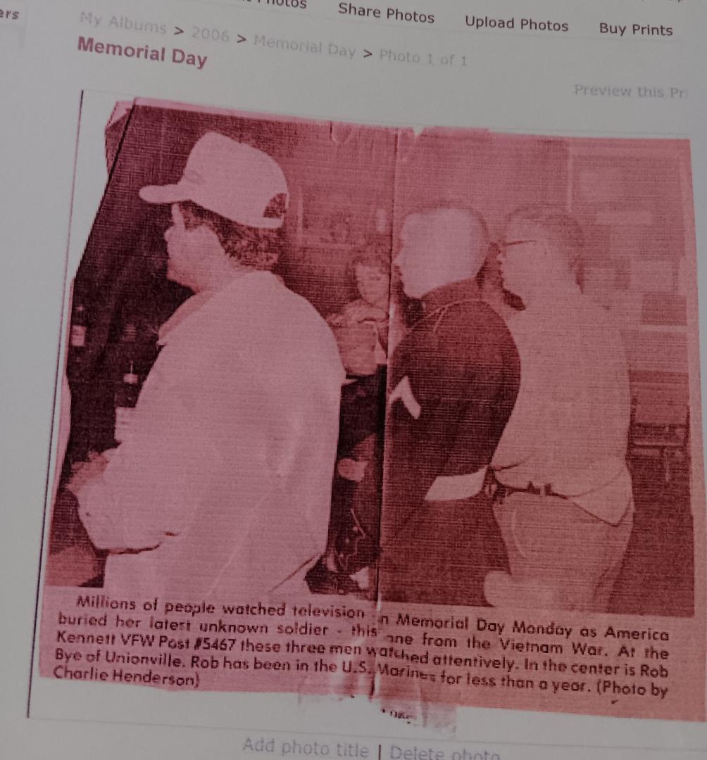 Memorial Day 1984. Rob Bye home on leave marched in annual parade. 18 years old