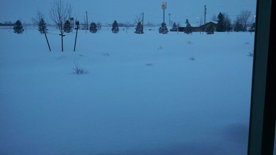 Yesterday picture you could see rocks, today they are covered up. I think we got 4" of additional snow. Now it has started again and suppose to snow all day.