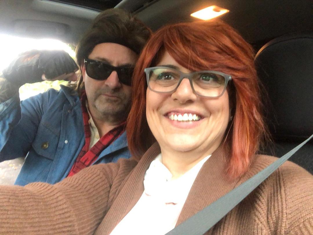 On our way to costume Friday the 13th wedding reception. We’ve been so excited. Guess who…
Congratulations to Kimberly and her husband Haden.