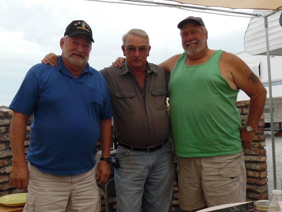 Jerry, Bob and Dave behind Mexican brick windbreak wall in our Az. yard