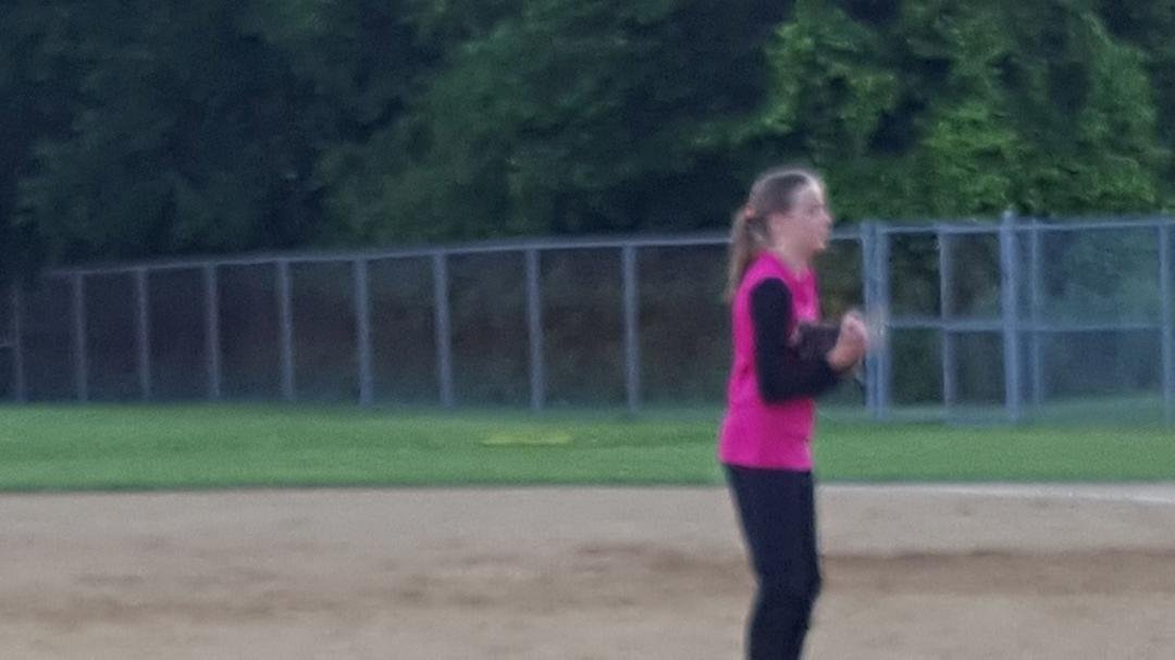 Our great niece pitching tonight! She did 2 innings, faced 8 batters, struck out 4 batters and had 5 RBI's!! Final score was 22-5. Great job, Paige!!
