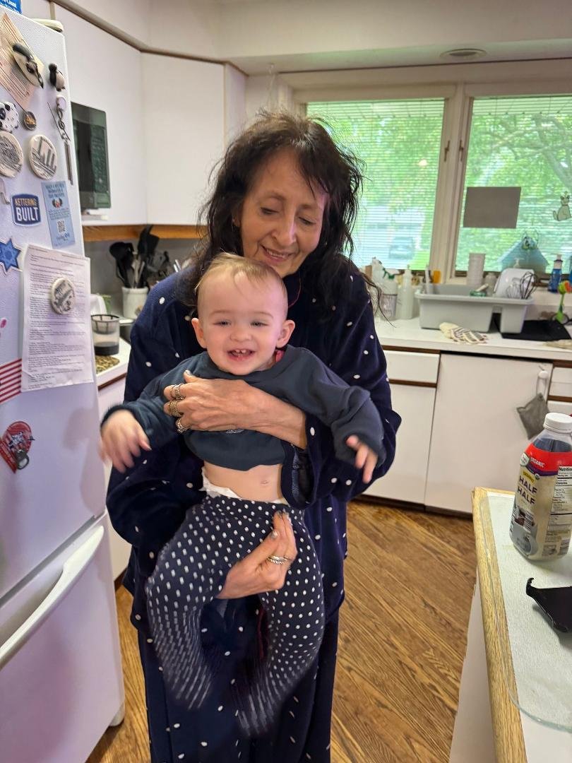 This is our latest granddaughter. Here for a visit, and we both love polkadots!