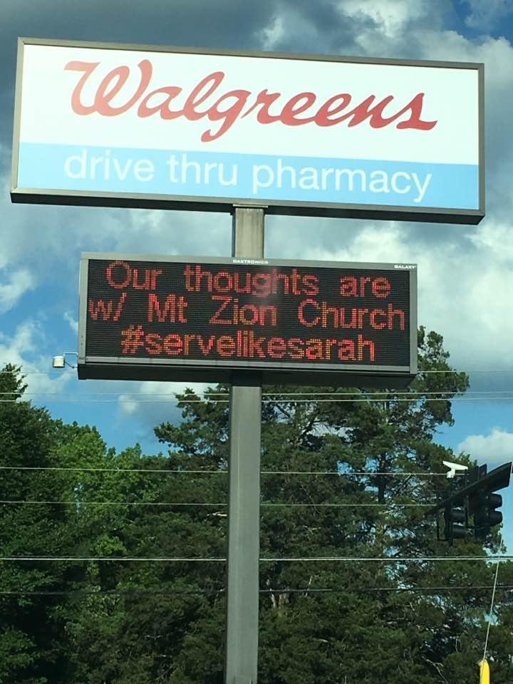Thank you Walgreens for your thoughtfulness for our community. #servelikesarah