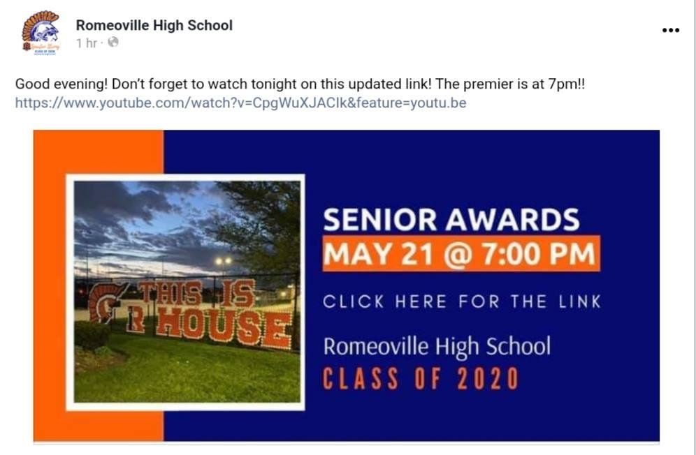 Congratulations Matthew! 
Just finished watching the Romeoville High School 2020 Senior Awards.
He got top 10%
Perfect Attendance Scholarship 
Heartland Blood Center Cord
And the surprise award.....Physical Education