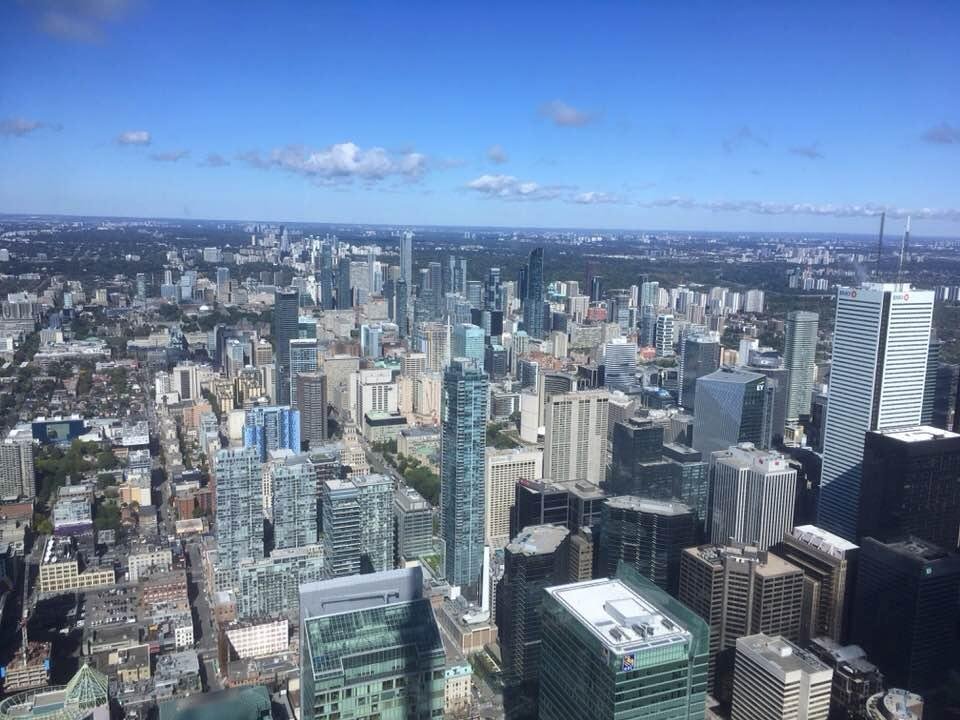 On top of the world or at least the tallest structure in the Western Hemisphere, the CN tower overlooking Toronto