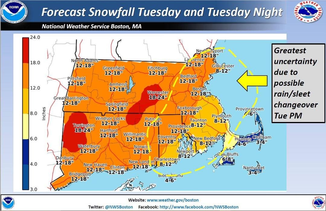 Here's an idea of the snow totals. What isn't shown here is the large possibility of power outages as well.