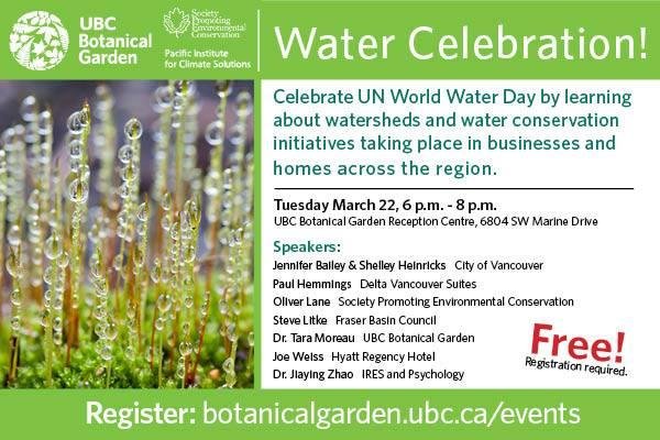 Water Day in Vancouver tomorrow, courtesy of our Tara Moreau as speaker and organizer. Too bad we're not there especially since it is well into Vancouver spring there.