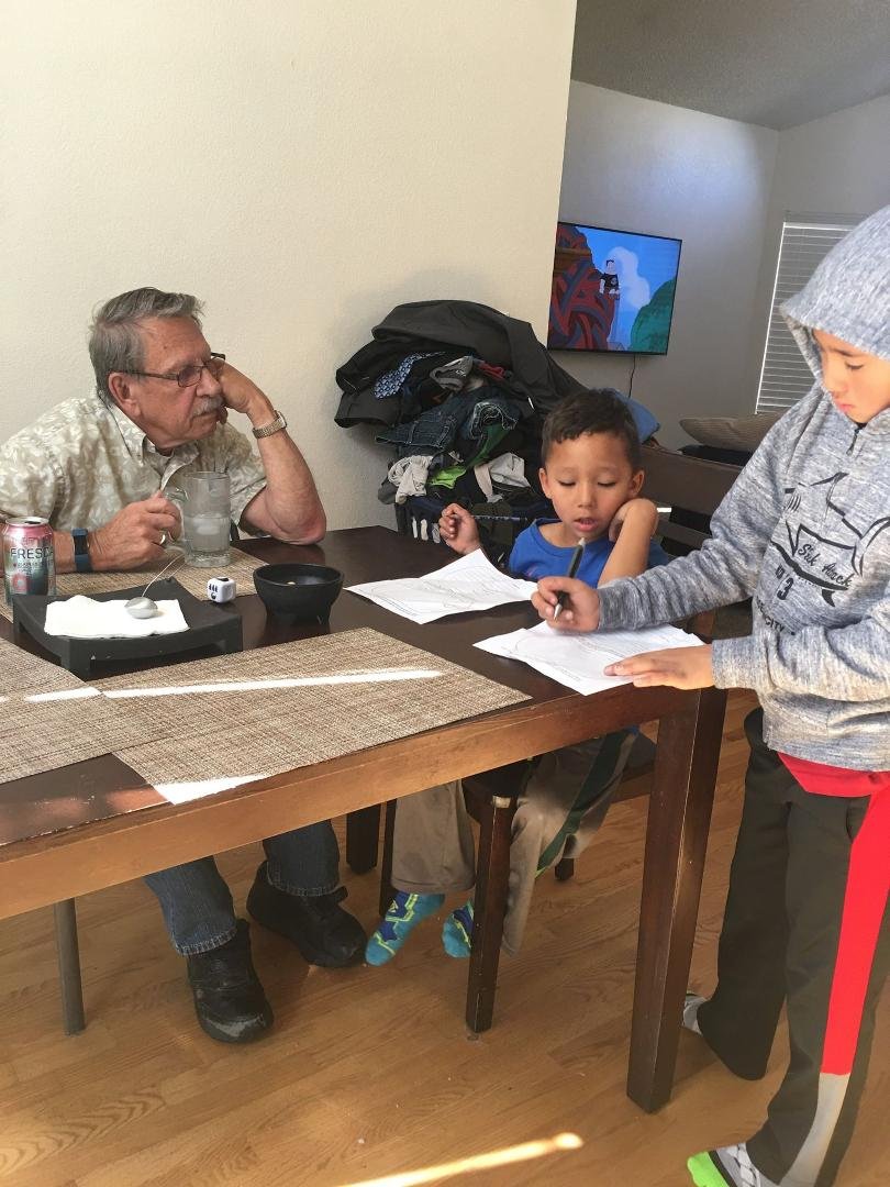 CJ and Caden interviewing Papa Rick about his military service. Homework assignment for Veterans Day.