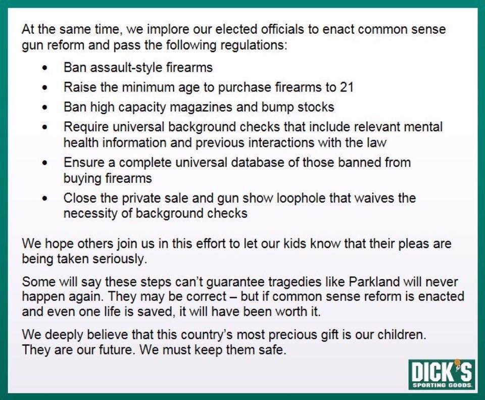 Dick's doing the right thing and asking   for elected officials to do the same.