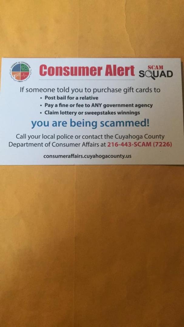 This is real and it’s happening everywhere.  I’m a member of the Cuyahoga County Scam Squad and it’s crazy how people are constantly being scammed at an alarming rate.  Please be careful out there giving out your informatio