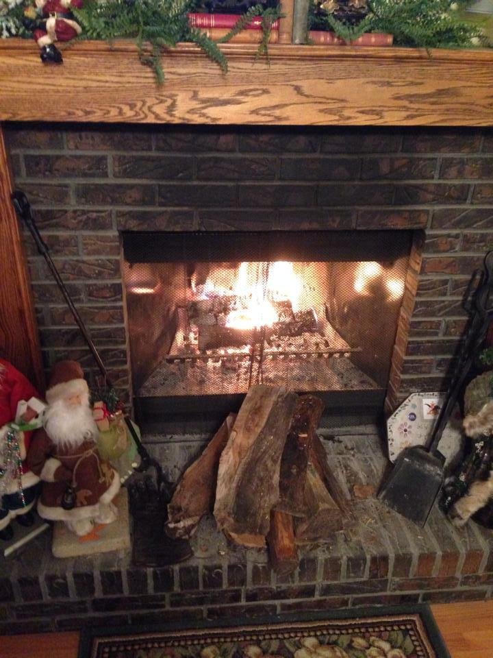 Home watching football and hockey after Chinese for supper, in front of a nice fire