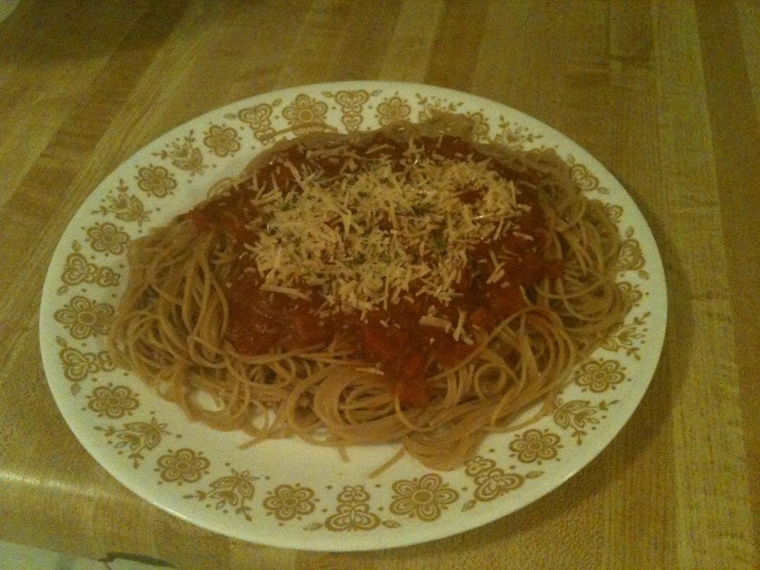 Wheat Angelhair noodles with the same sauce and toppings of last nights meal