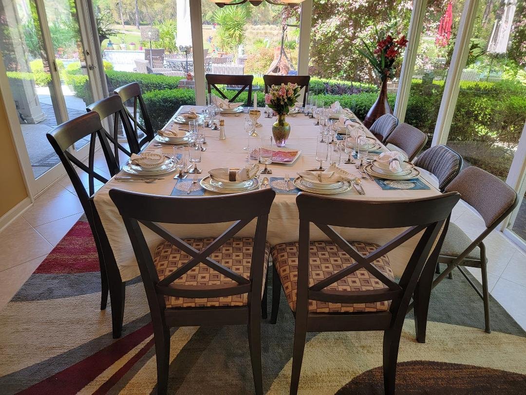 Passover sedar table at the Weingartens. Happy Passover to all of our relatives and friends who are celebrating!