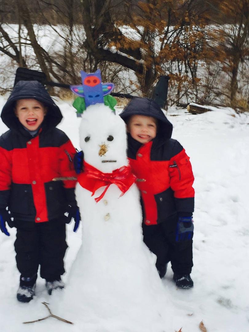 Our project for today. Fun in the snow. Glad it finally was warm enough so the boys could get outside to play before going back to school on Tuesday.