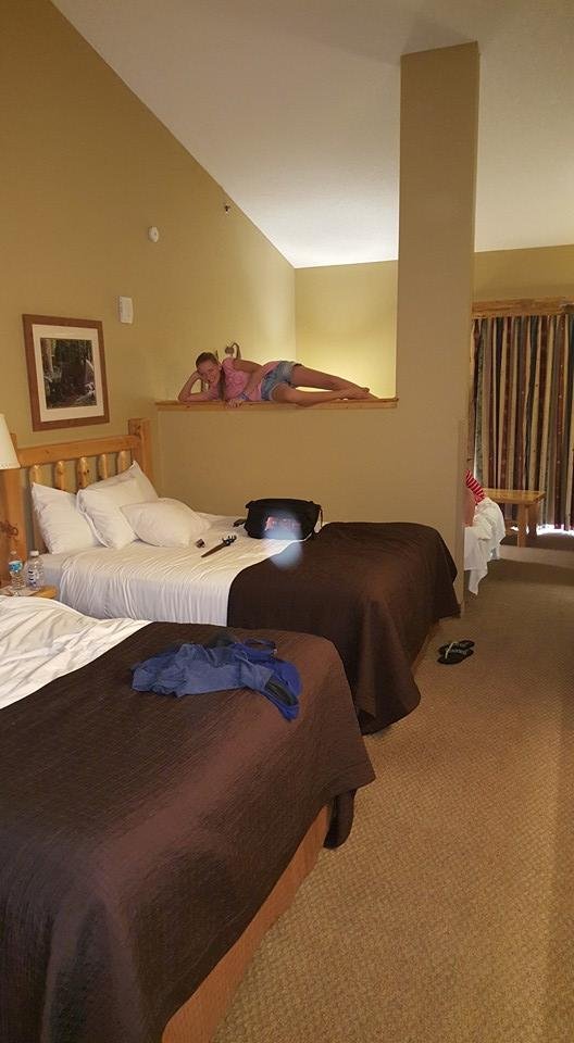 Emma making herself at home. Great Wolf Lodge in Charlotte.