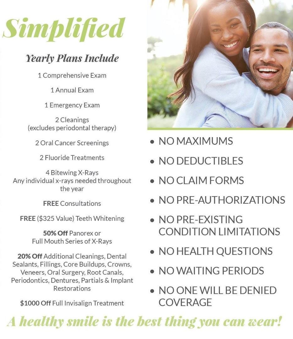 We are offering a great In-House Savings Plan in our dental office for those that are in need of dental coverage. Call us for more information and share this with your family and friends. Plans as low as $299 a year.