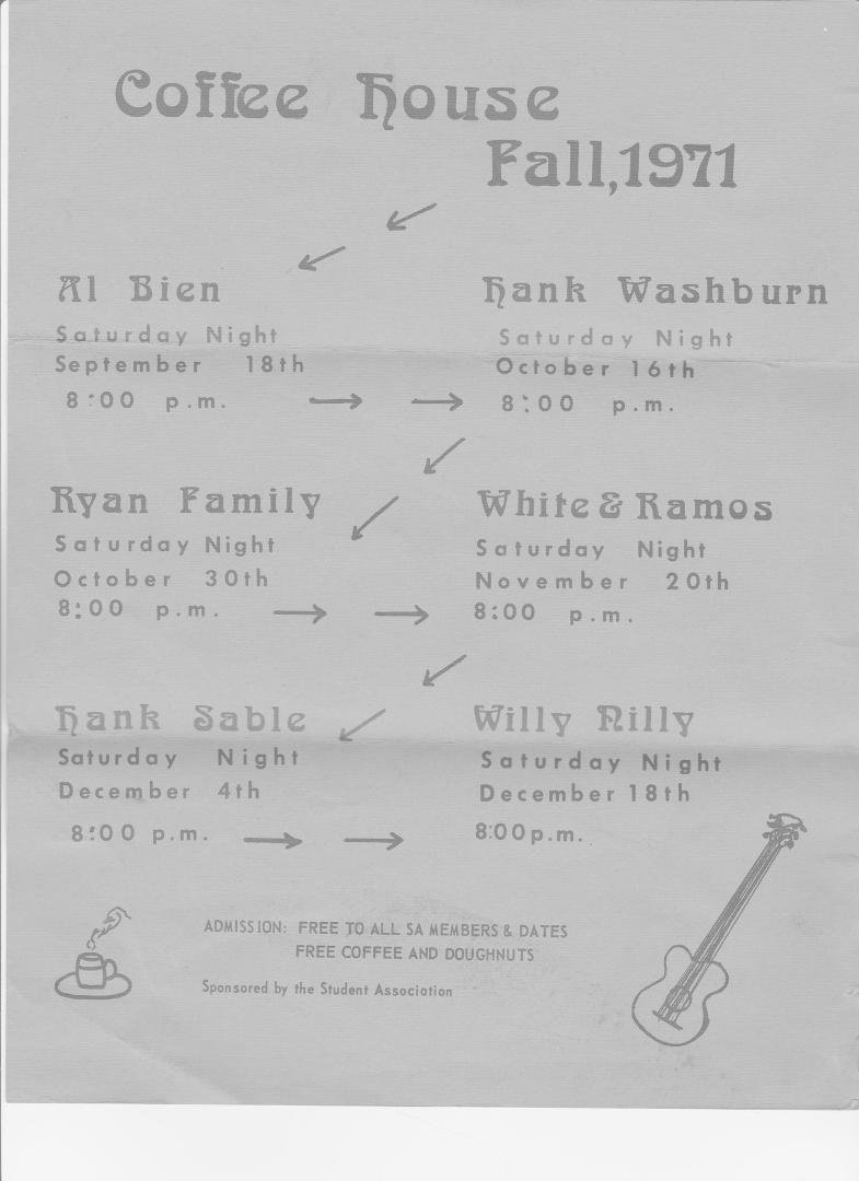 Flyer from the Saint Joseph's coffee house back somewhere near the dawn of creation!