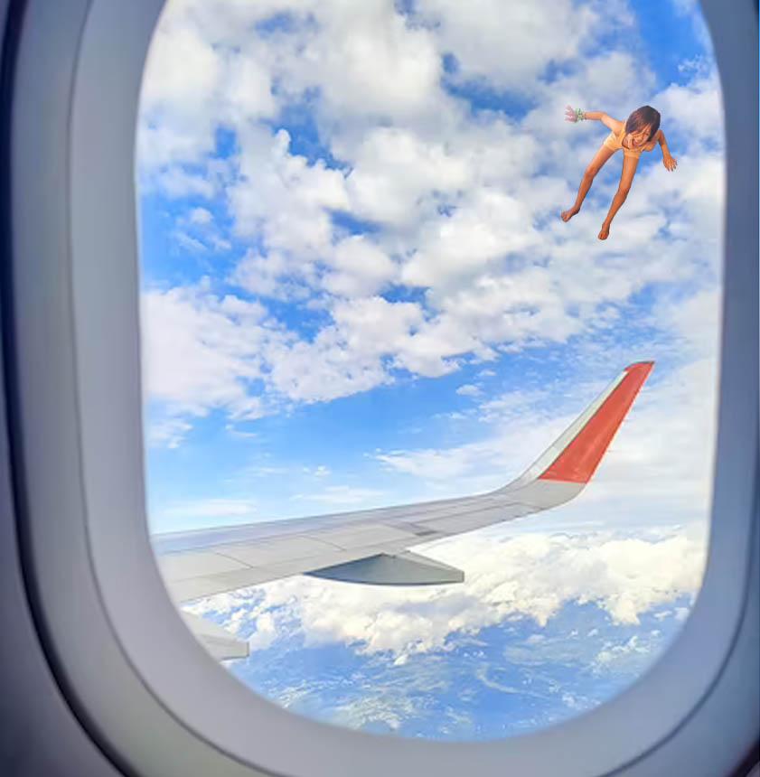 Daughter says:
"When you are on your flight to France, then you see a random kid flying across the plane."