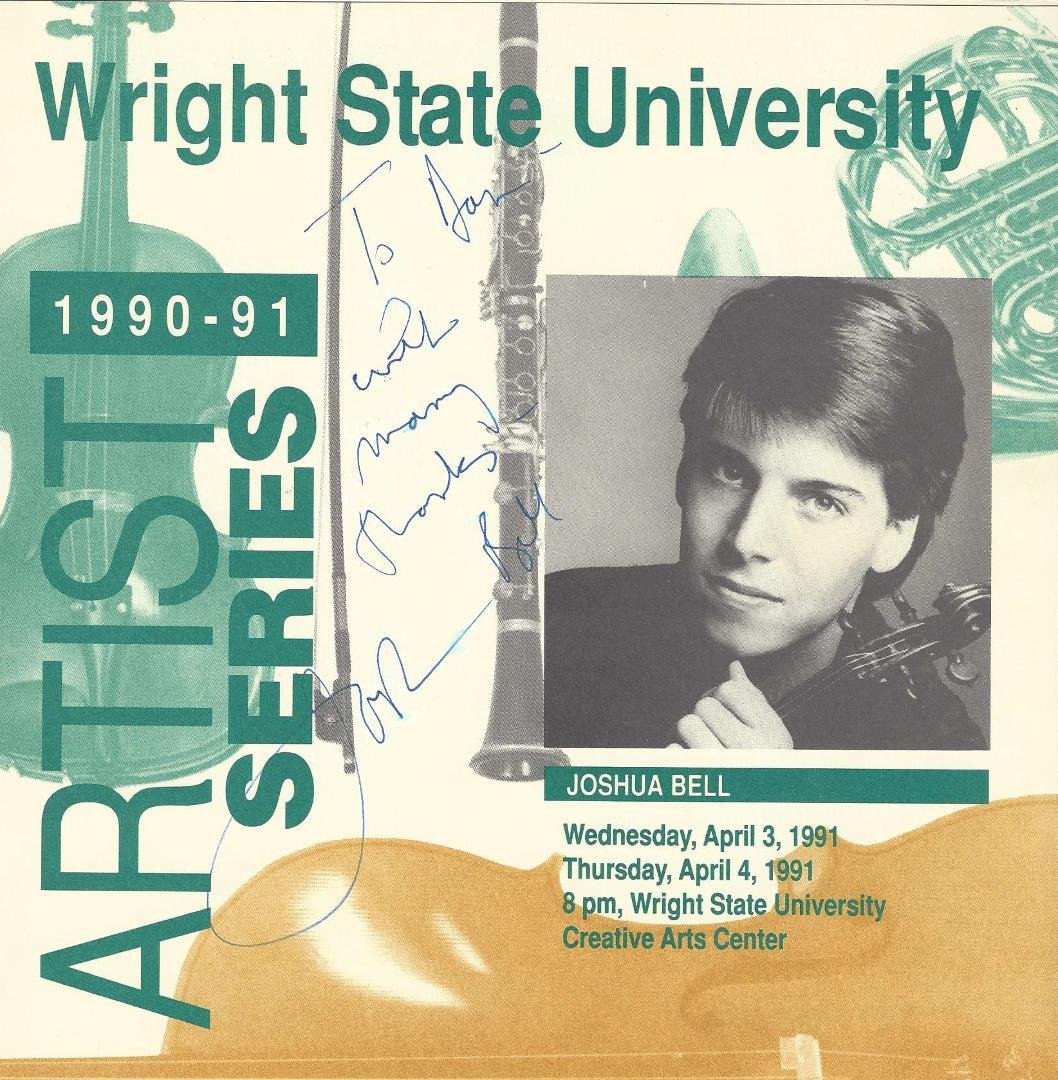 Notable Artists
Classical violinist - Joshua Bell
Saw live at Wright State University
3 April 1991 - Incredible talent...