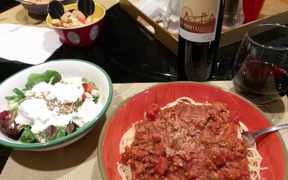 This is dinner tonight- BTW, the wine is TBT red wine!🍷🍷🍷😍