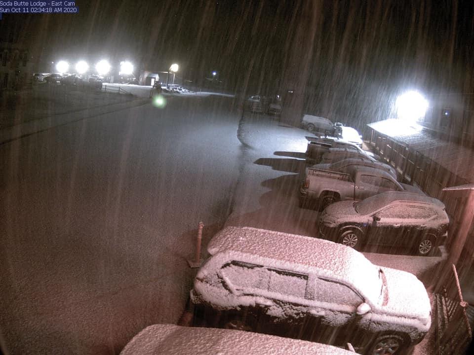 After the Beartooth Highway was closed yesterday, Saturday, guess what’s happening in Cooke City right now? 2:36 am Sunday, October 11th! First sticking to the ground snow storm! Get ready for winter fun in the Rockies! 😳☃️