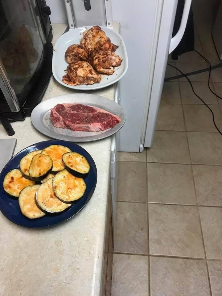 Getting read for the bbq spicy eggplant chipotle grill chicken and rubbed sirloin steak maybe grilled Granny Smith apples and coffee ice cream and of course a vodka martini stirred not shaken oh mister bond