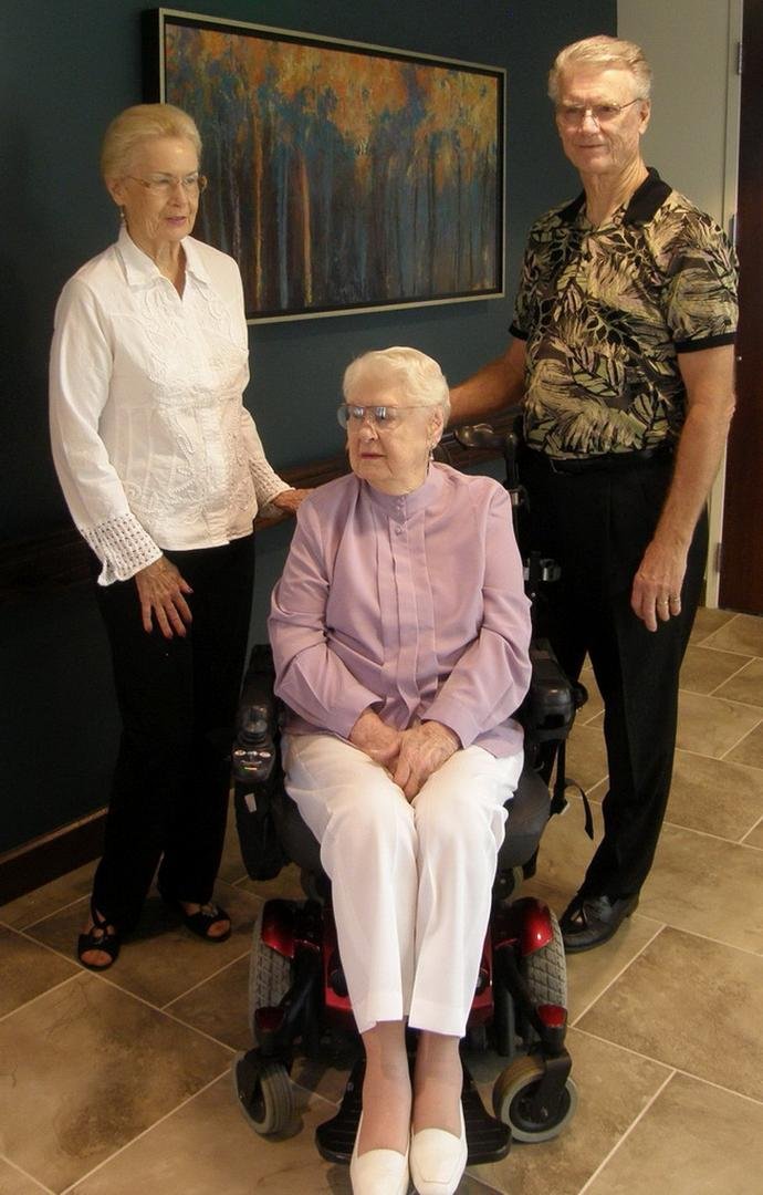 My mom , sister & I on Mom's 100th birthday. She lived 2 more years and died today at 102 & 2 months.