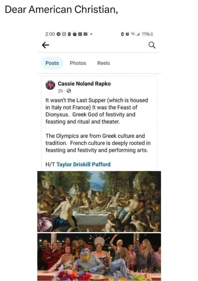Apparently the opening ceremonies of the Paris Olympics set off a holy war amongst the holiest so-called Christians of America. Strange because they are only offended when it fits their agenda.