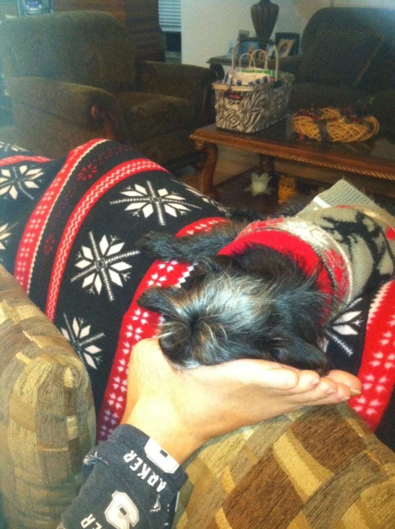 Can't move my foot, he might wake up