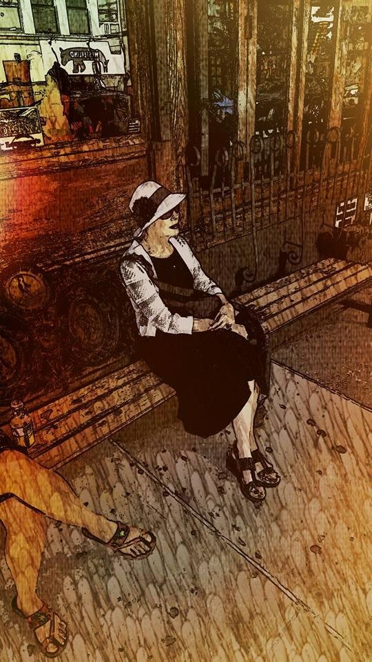 Artistic expression of photo of Lady Catherine outside of Lombardi's Pizza in Little Italy, Manhattan. Oldest pizza joint in NYC.