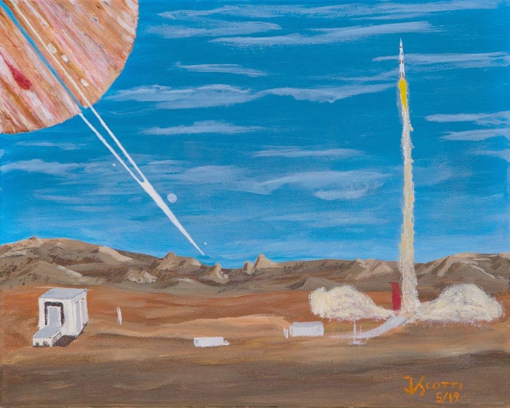 Been a while since my last painting, but finished the first of a few paintings with Apollo 11's 50th anniversary in mind. This one imagines a Saturn V rocket lifting off from a spaceport on an Earth-like moon of a Jupiter-