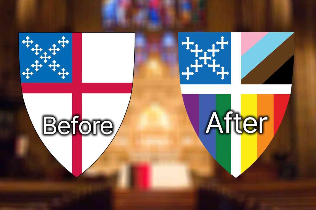 The Episcopal church continues on its loony way, replacing St. George's shield with a more important message.