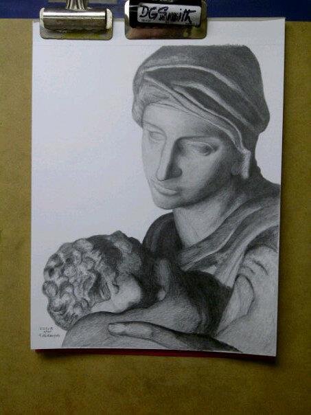 Madonna - Statue by Michelangelo - graphite