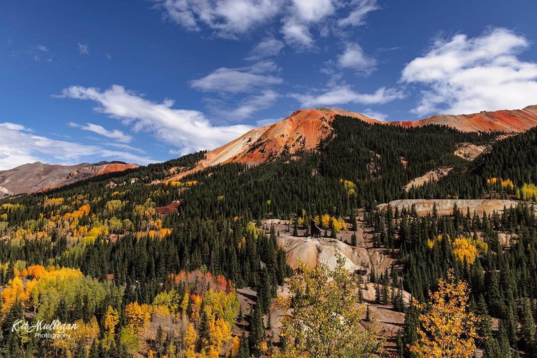 As our fall colors are fading in town due to wind and snow, here is a memory from two years ago. It's Red Mountain and the historic Idarado gold mine (look closely in the middle of the picture) on the Million Dollar Highwa