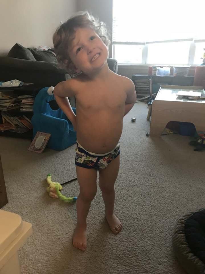 Carter trying out his PJ Mask underwear
