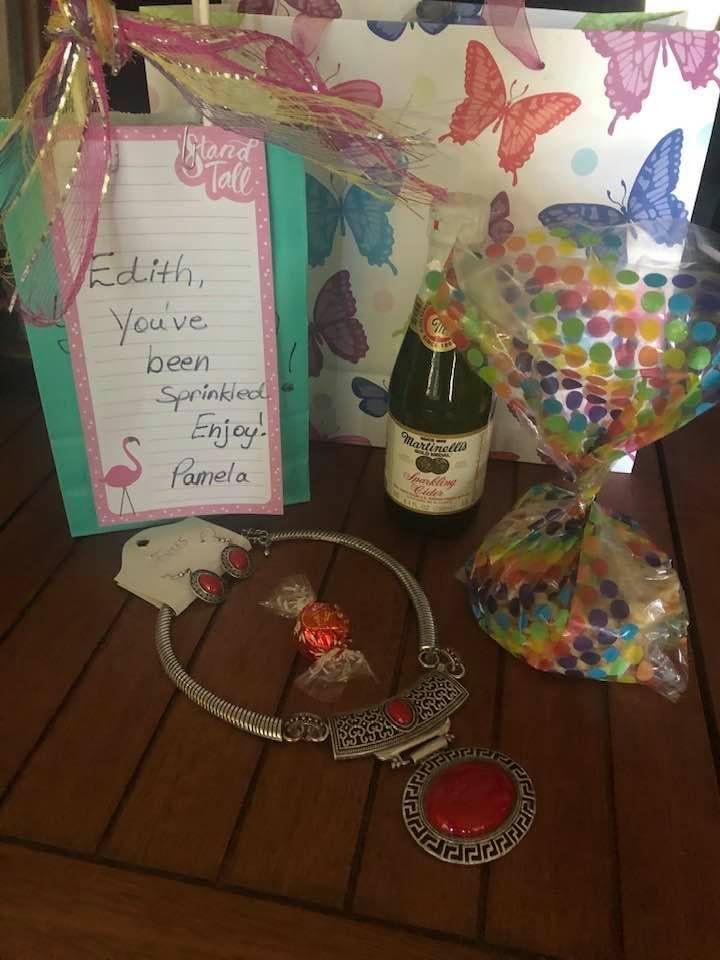 Thank you Pamela Rowland for the beautiful Sprinkle last night. Your cookies are delicious & love the beautiful necklace & earrings!!! Lindor Chocolate & sparkling cider.You know what I like!!! Thank you so much for the gre