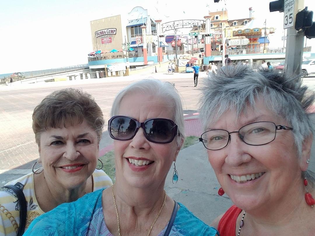 With Sharon Beltz and Jane Boerner Skinner visiting Bubba Gump in Galveston...fun times with old friends!