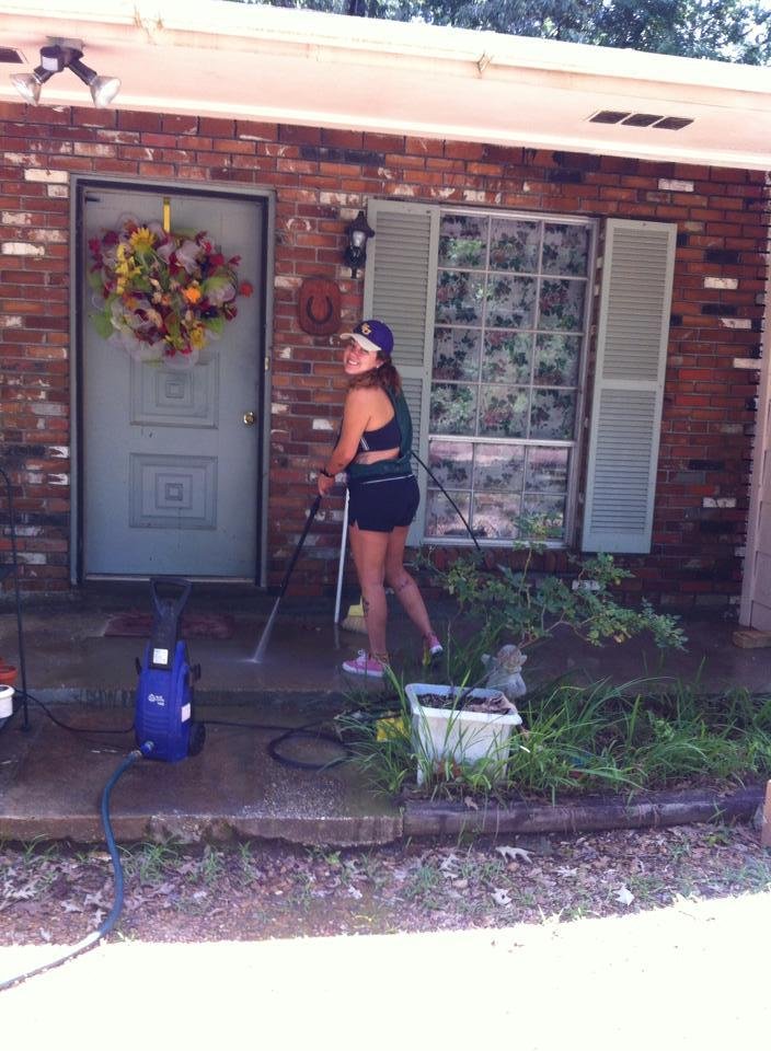 Granddaughter helping me pressure washing the house!!!!!
