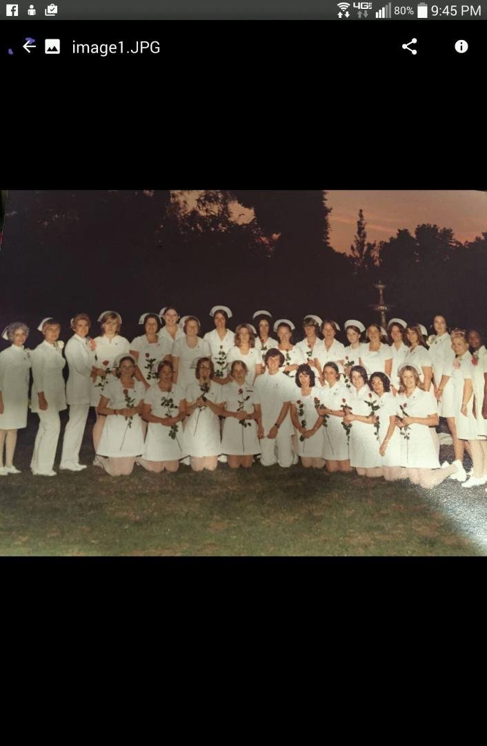 The year is 1974-the 1st graduating nursing class from ROC/Fairmont. Do you know where any of these people are? Rosana Lewis in the back.
