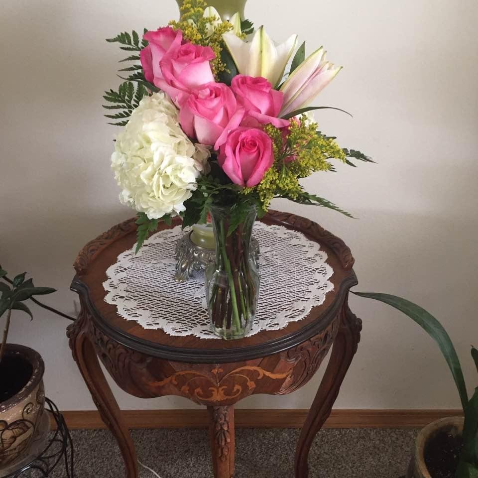 Thanking my friend Pat for the beautiful flowers!