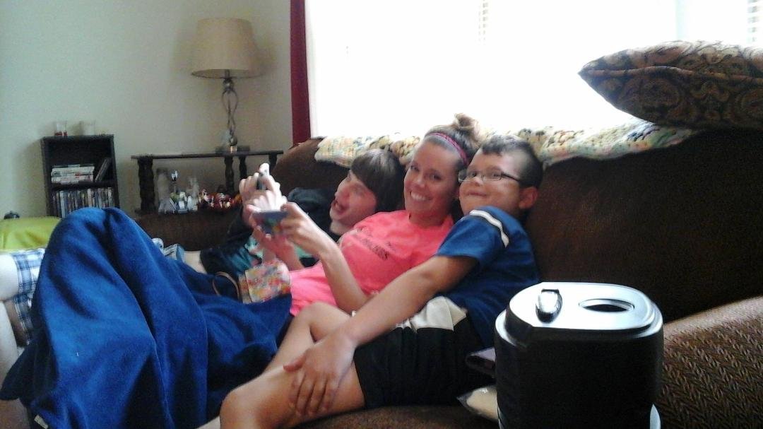 Three of my grandchildren enjoying each others company at my place today. Taking them to a Bandits game tonight.