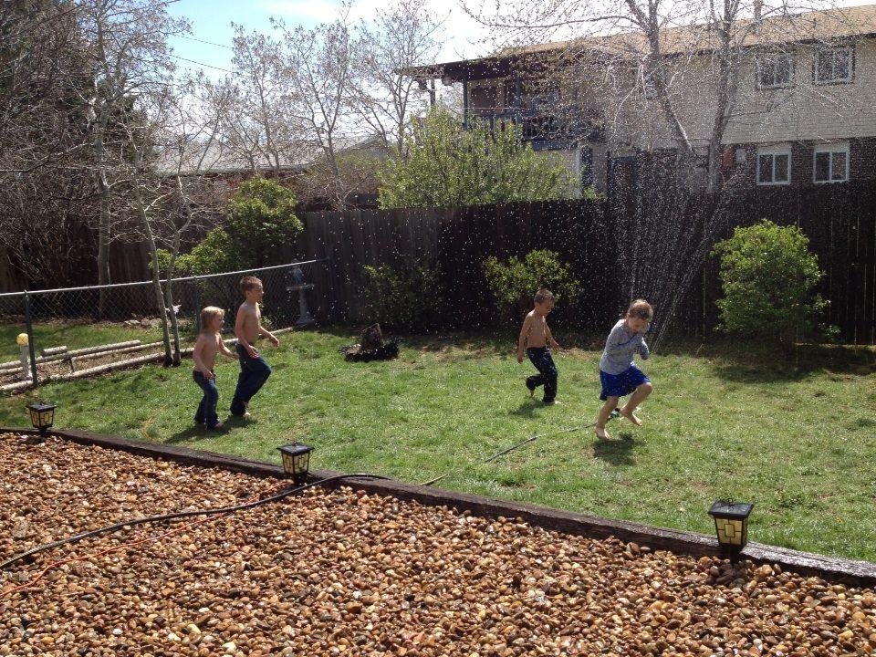 Today the grandkids came back over and we had pizza and ran through the sprinkler systems I love it