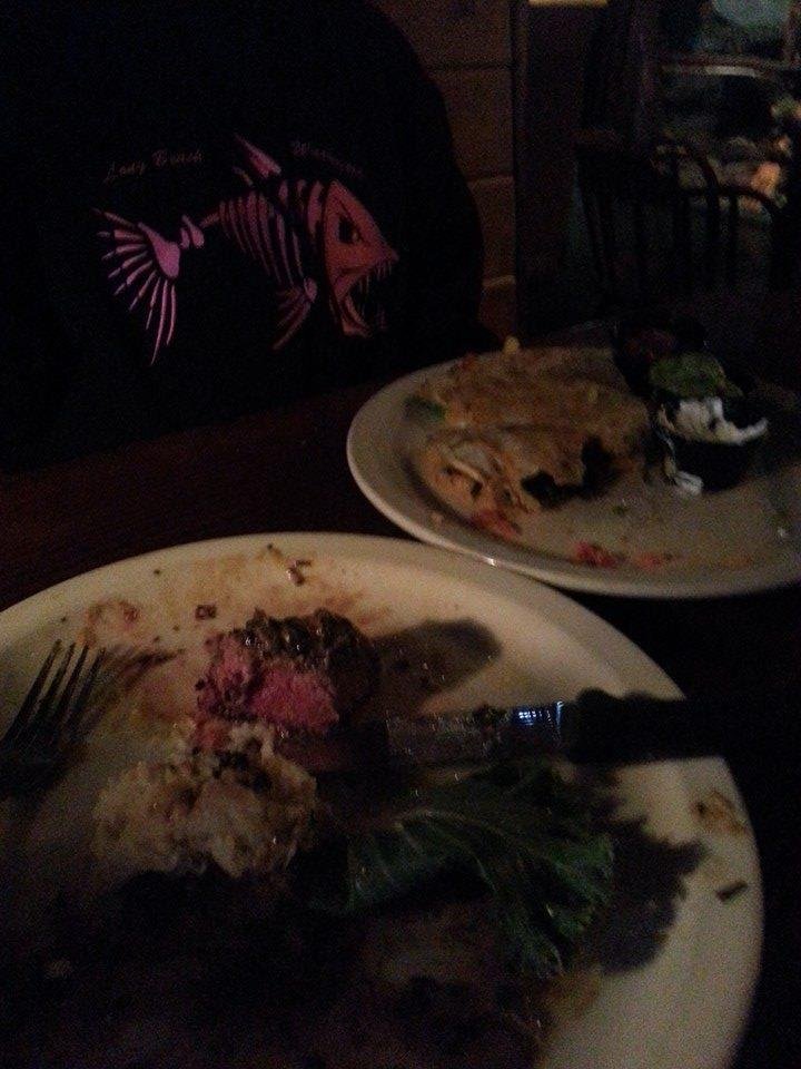 Tri tip and garlic potatos for me. Vegitarian quesidilla and florescent fish for Barbara Anne Lutz