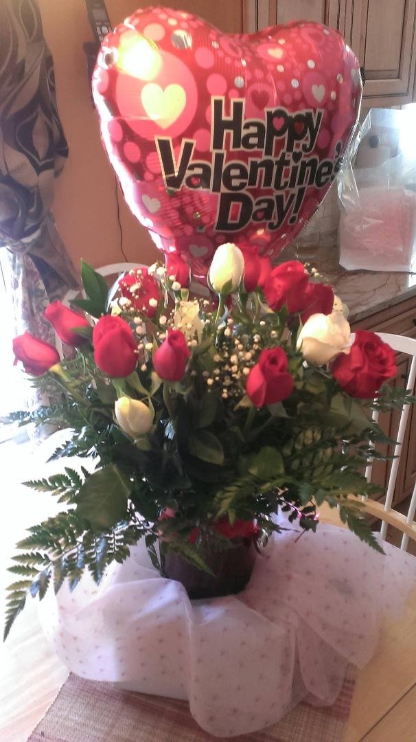 Beautiful flowers and a balloon from Aislin and Denis for Valentines Day. Love, Love, Love them. (Aislin and Denis too.)